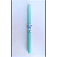 Vela (CIRIO) para Bautizo DE Cera BAÑADA EN Color Azul. Medida 3-2 x 40 CM Decorada con Cochecito BEBÉ DE Fieltro Y…